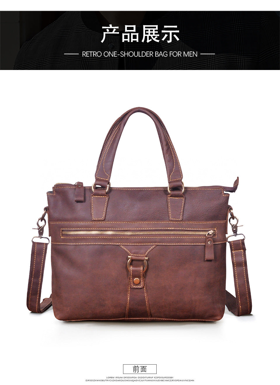 Men's Briefcase Crossbody Bag Cowhide Genuine Leather Retro Men's Shoulder Bag Handbag 