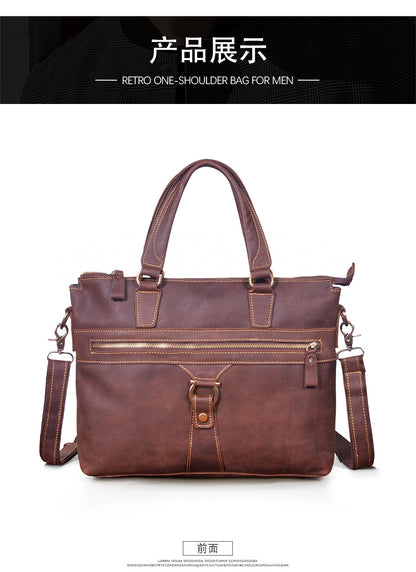 Men's Briefcase Crossbody Bag Cowhide Genuine Leather Retro Men's Shoulder Bag Handbag 
