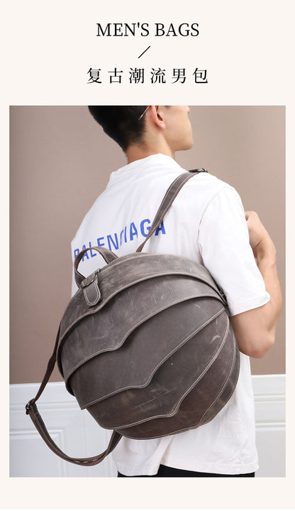 Men's Backpack Cowhide Genuine Leather Crazy Horse Personality Fashion Beatles Casual Men's Travel Bag 