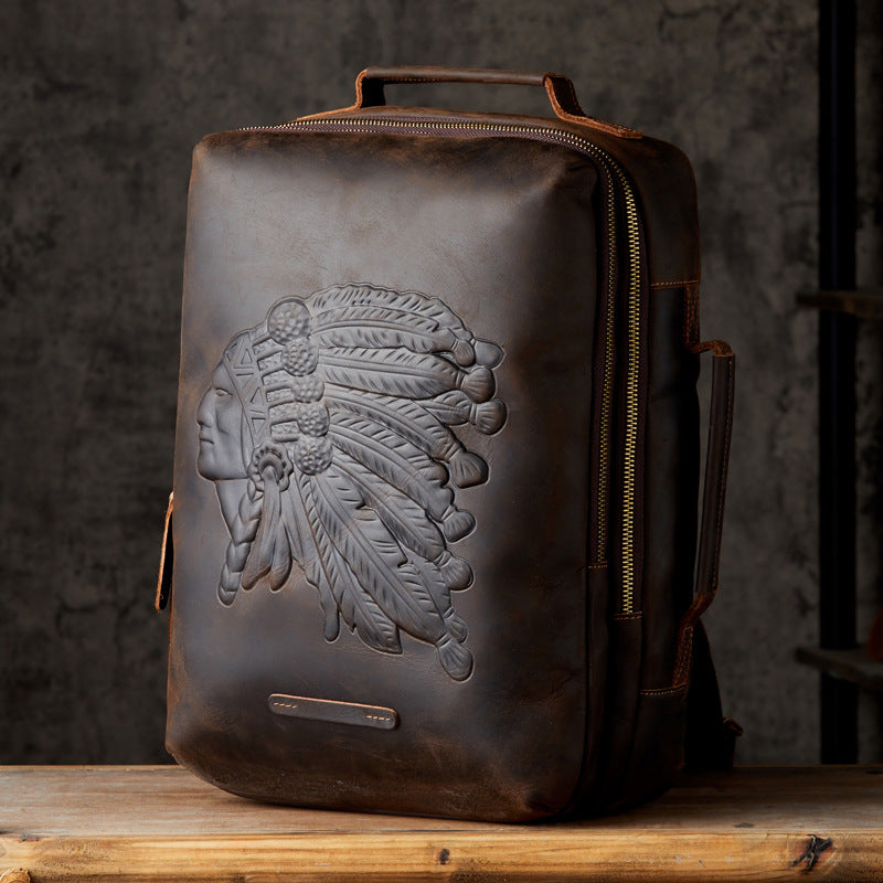 Men's Rucksacks Cowhide Genuine Leather Crazy Horse Handmade Handbags Fashion Computer Bags for Men 