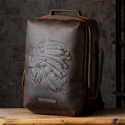 Men's Rucksacks Cowhide Genuine Leather Crazy Horse Handmade Handbags Fashion Computer Bags for Men 