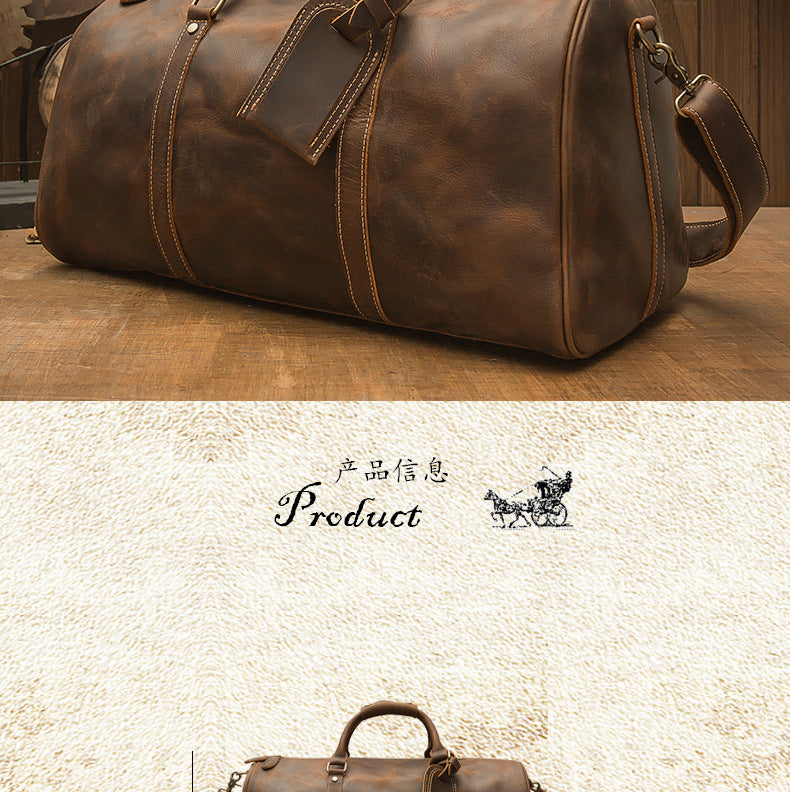 Men's Travel Bag Large Capacity Cowhide Crazy Horse Handmade Retro Crossbody Bag Fashion Luggage Bag for Men 