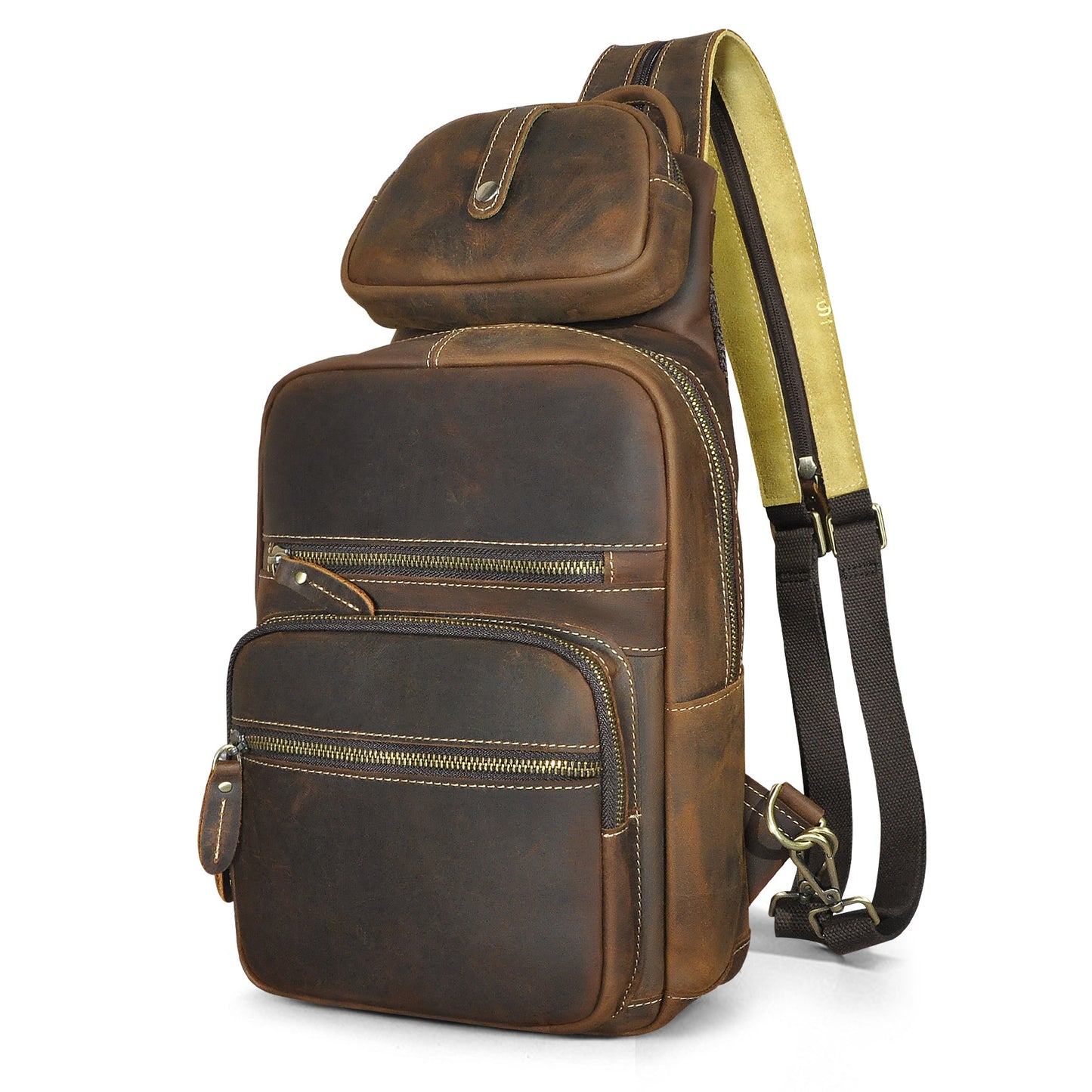 Men's Backpack Cowhide Genuine Leather Versatile Retro Outdoor Fashion Men's Bust Bag 