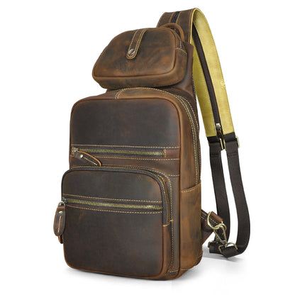 Men's Backpack Cowhide Genuine Leather Versatile Retro Outdoor Fashion Men's Bust Bag 