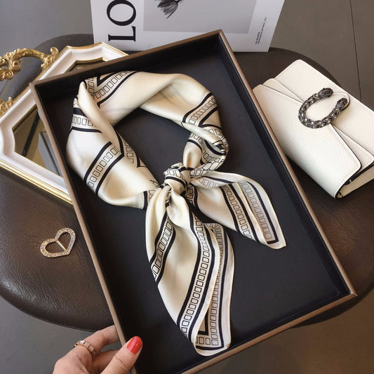 Silk Scarf Print Pattern Elegant Fashionable Silk Ornament Neckerchief Muffler Women's Scarf