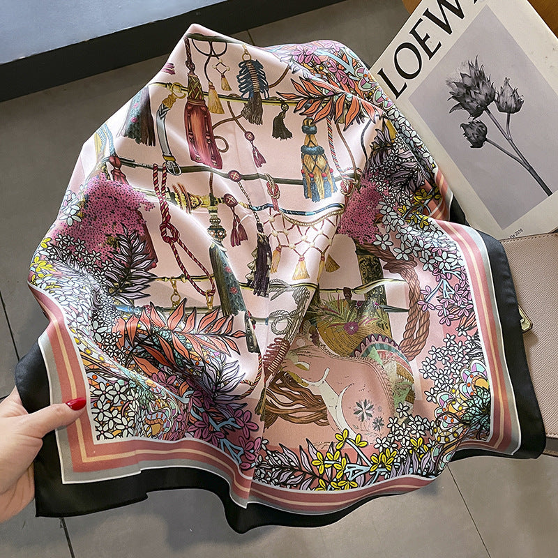 French elegant print pattern silk scarf temperament neckerchief that goes with anything 