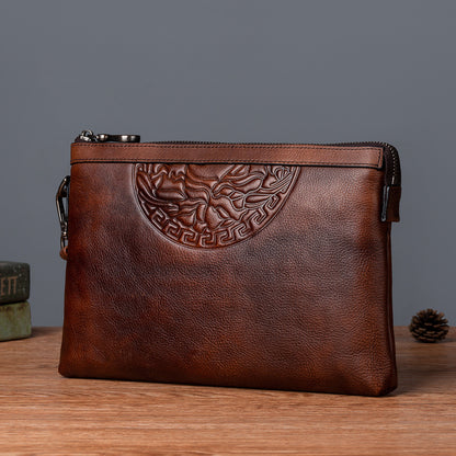 Men's Clutch Bag Genuine Cowhide Leather Retro Casual Men's Handbag 