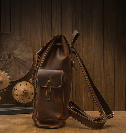 Men's Backpack, Original Handcrafted, Genuine Cowhide Leather, Retro Casual, Unisex, Travel Bag, Computer Bag