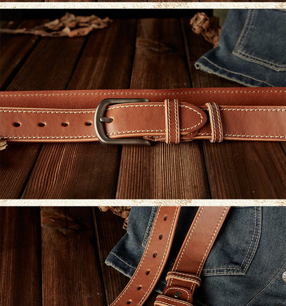 Men's Belt Handmade Genuine Cowhide Leather Needle Buckle Casual Vintage Simple Men's Belt 
