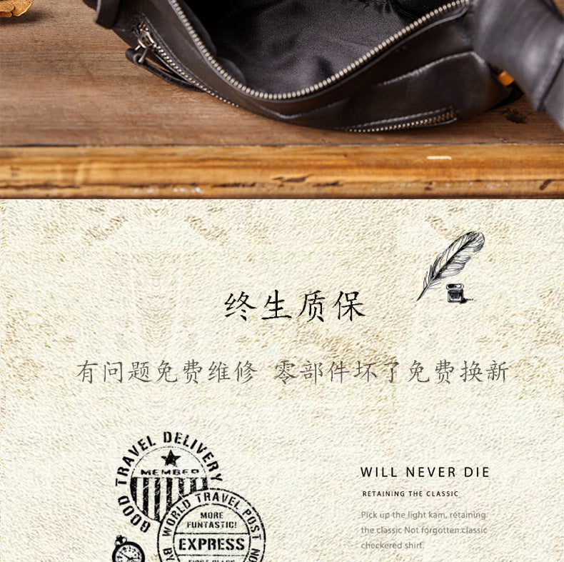 Men's Shoulder Bag Handcrafted Genuine Cowhide Leather Retro Casual Fashion Messenger Bag Crossbody Bag 