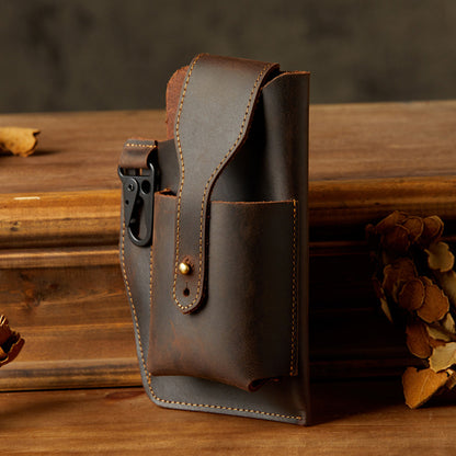 Men's Waist Pouch Handmade Cow Leather Crazy Horse Personality Mobile Phone Keychain Mobile Phone Case Sports Mini Bag 