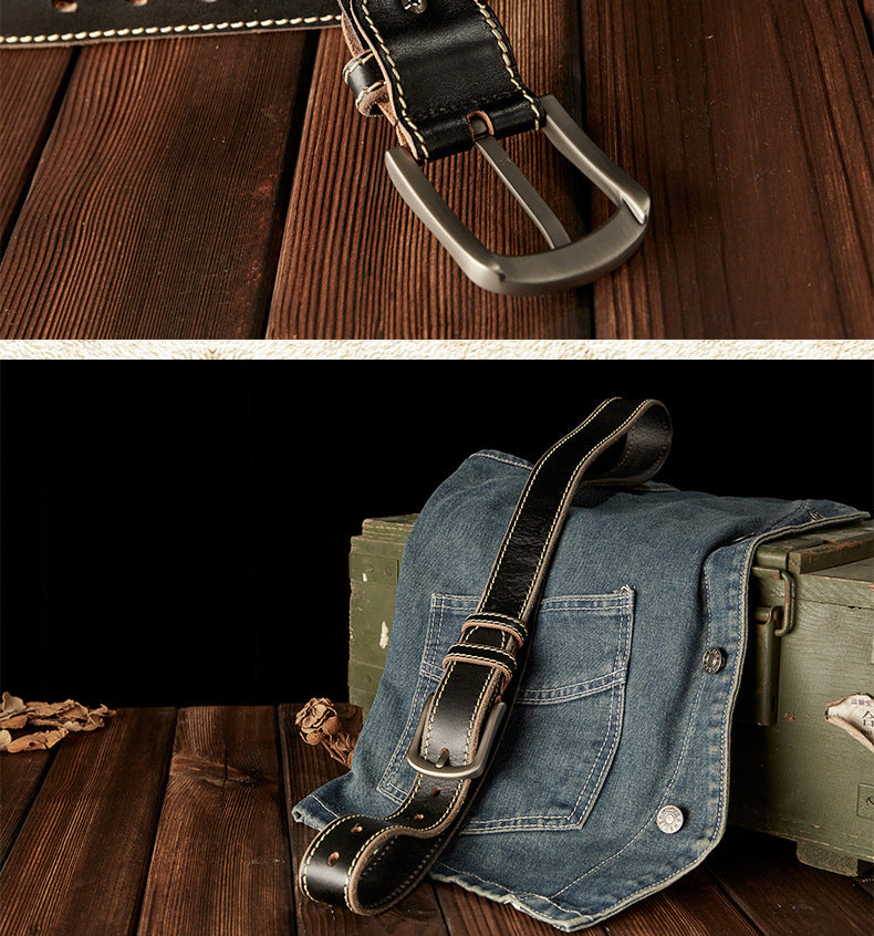 Men's Belt Handmade Genuine Cowhide Leather Needle Buckle Casual Vintage Simple Men's Belt 