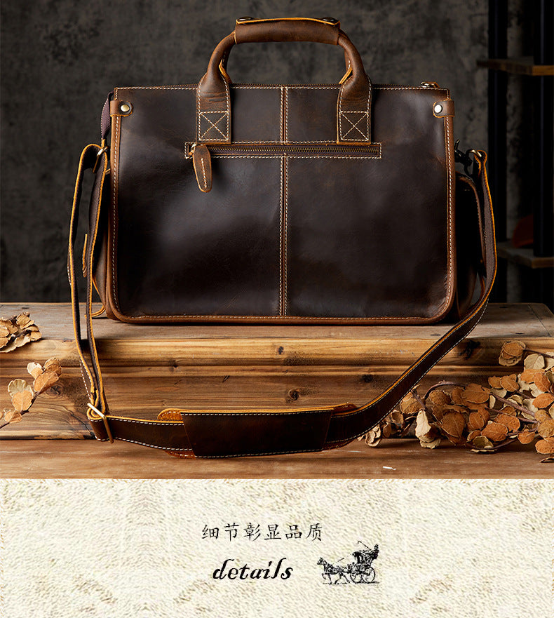 Men's original handmade handbag travel bag cowhide genuine leather messenger bag crossbody shoulder bag 