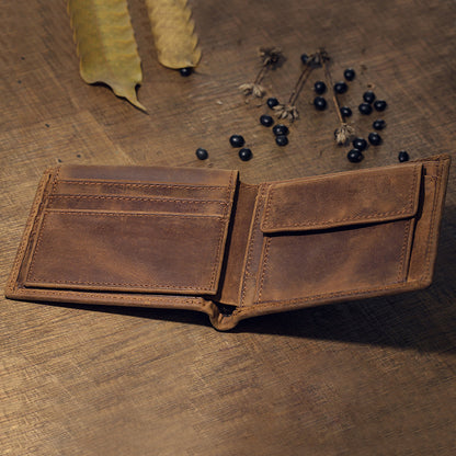 Men's Short Wallet Original Handmade Cowhide Genuine Leather Crazy Horse Retro Korean Fashion Coin Purse Men's Wallet 