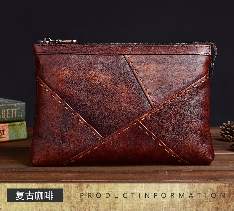 Men's Clutch Bag Genuine Cowhide Leather Retro Casual Men's Handbag 