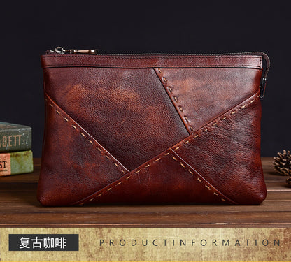 Men's Clutch Bag Genuine Cowhide Leather Retro Casual Men's Handbag 