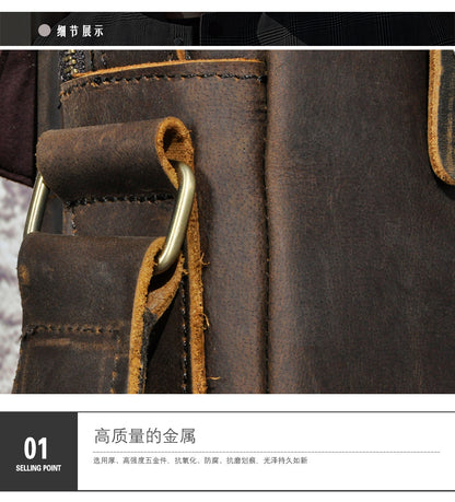 Men's Crossbody Bag Cowhide Genuine Leather Retro Travel Outdoor Men Shoulder Bag 