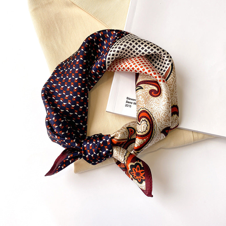 Silk Scarf Women Sheer Fashionable Printed Pattern Muffler Decorate Elegant Temperament Neckerchief