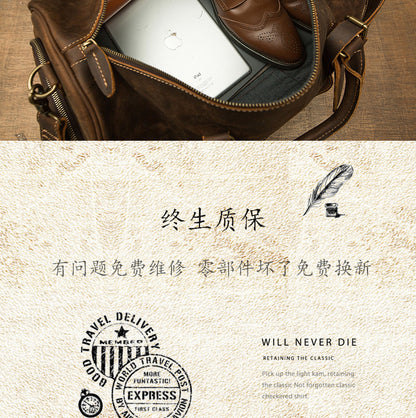 Men's Travel Bag Large Capacity Cowhide Crazy Horse Handmade Retro Crossbody Bag Fashion Luggage Bag for Men 