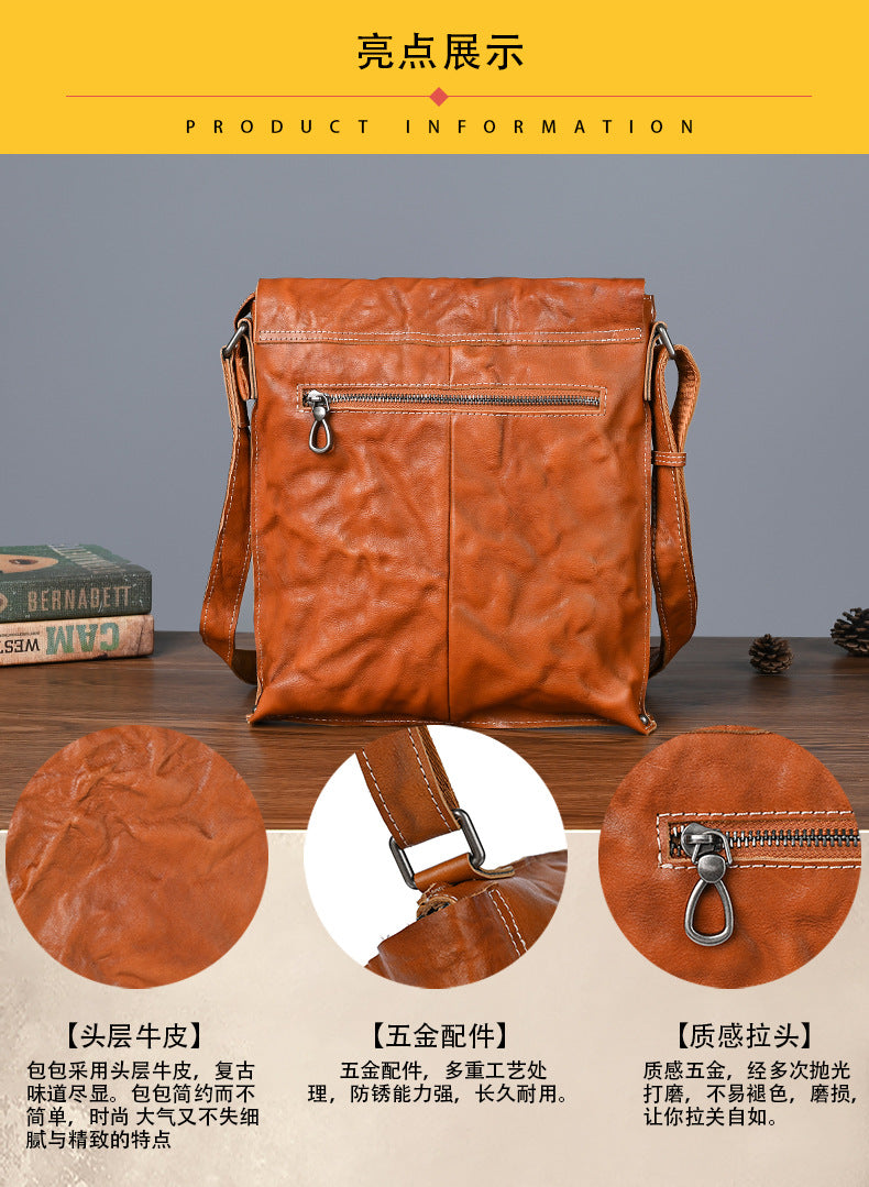 Men's Shoulder Bag Genuine Cowhide Leather Fashion Crossbody Bag for Men 