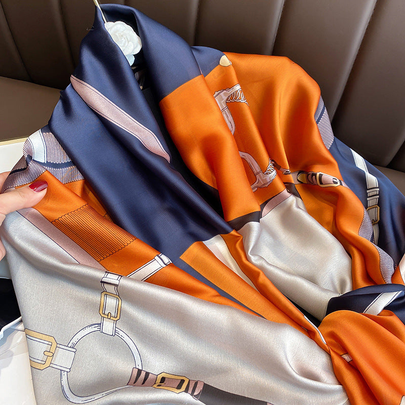 Scarf striped pattern sunscreen simulation silk fashion color beach trend printed pattern scarf