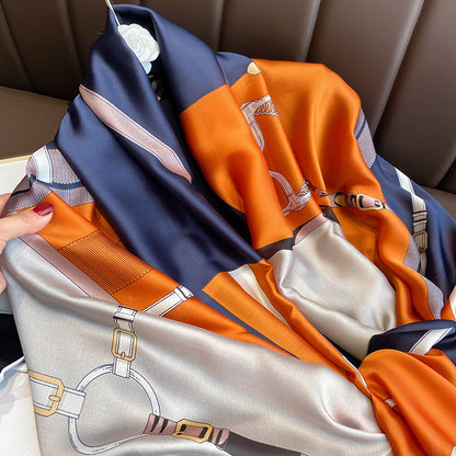 Scarf striped pattern sunscreen simulation silk fashion color beach trend printed pattern scarf
