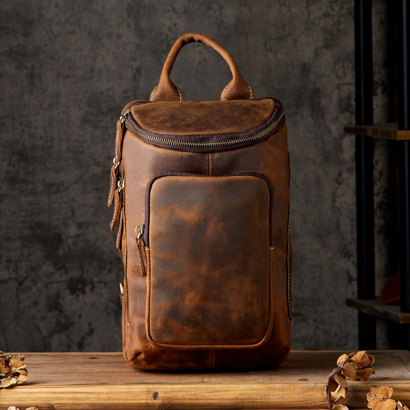 Men's Bust Bag Genuine Cowhide Leather Handmade Retro Fashion Unique Multifunctional Casual Crossbody Bag Shoulder Bag for Men 