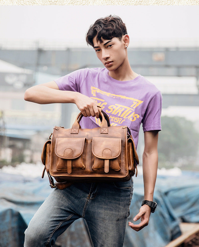 Men's original messenger bag Genuine cowhide leather handmade handbag crossbody shoulder bag for men 