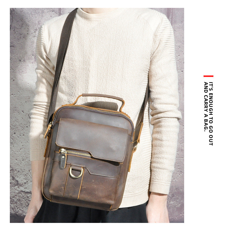 Men's Shoulder Bag Genuine Cowhide Leather Retro Outdoor Travel Crossbody Bag for Men 