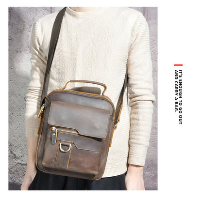 Men's Shoulder Bag Genuine Cowhide Leather Retro Outdoor Travel Crossbody Bag for Men 