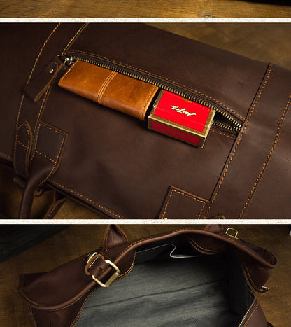 Men's travel bag Genuine cowhide leather large capacity handbag Men's crossbody shoulder bag Luggage bag 