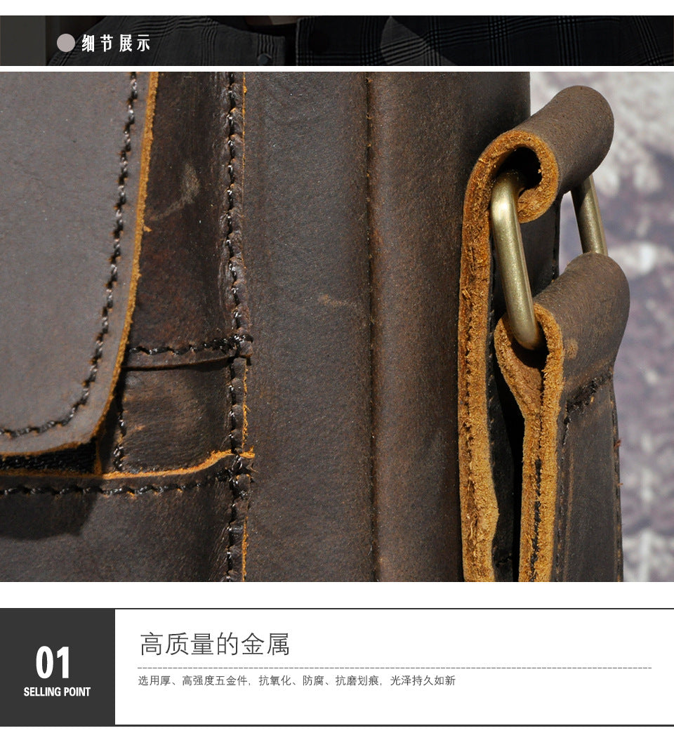 Men's Shoulder Bag Genuine Cowhide Leather Retro Outdoor Travel Crossbody Bag for Men 