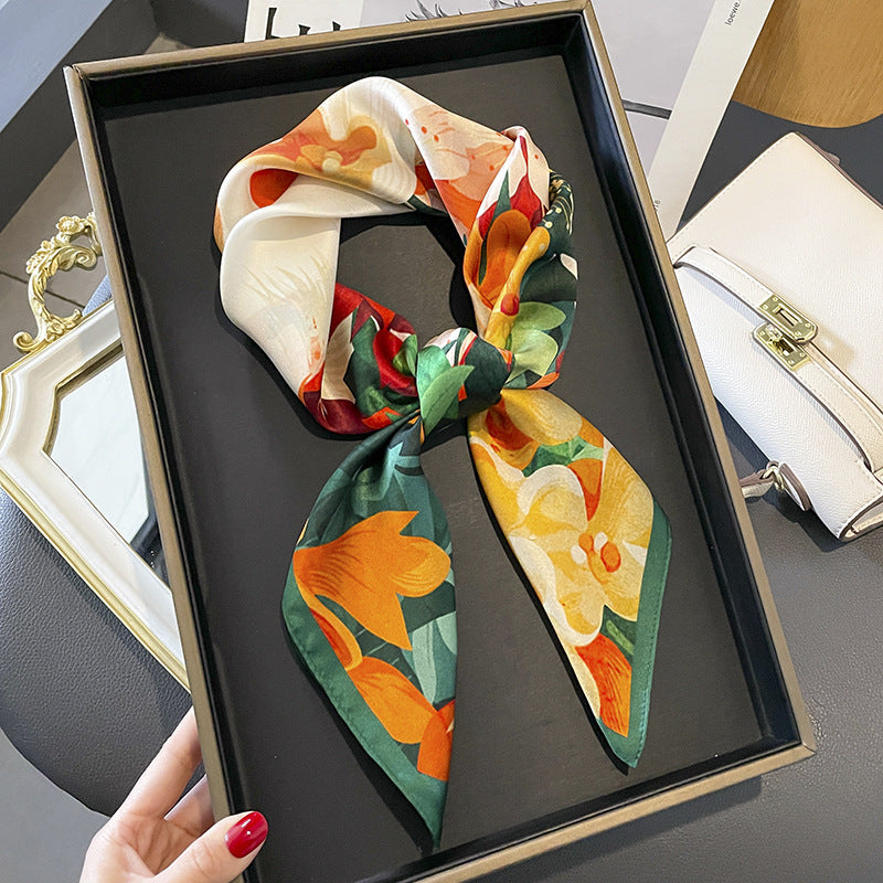 Silk scarf printed pattern French scarf high quality temperament elegant neckerchief