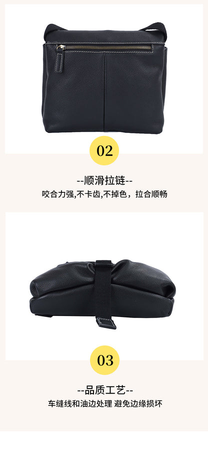 Men's Shoulder Bag Cowhide Soft Leather Casual Business Large Capacity Crossbody Bag for Men 