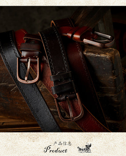 Men's belt handmade vintage cowhide genuine leather casual fashion needle buckle copper buckle belt 