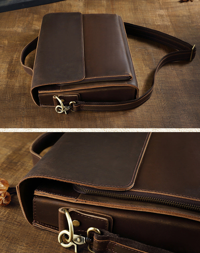 Men's Handbag Briefcase Handmade Cowhide Genuine Leather Retro Simple Messenger Bag Business Casual Men's Shoulder Bag Crossbody Bag 