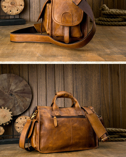 Men's original messenger bag Genuine cowhide leather handmade handbag crossbody shoulder bag for men 