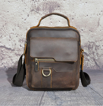 Men's Shoulder Bag Genuine Cowhide Leather Retro Outdoor Travel Crossbody Bag for Men 