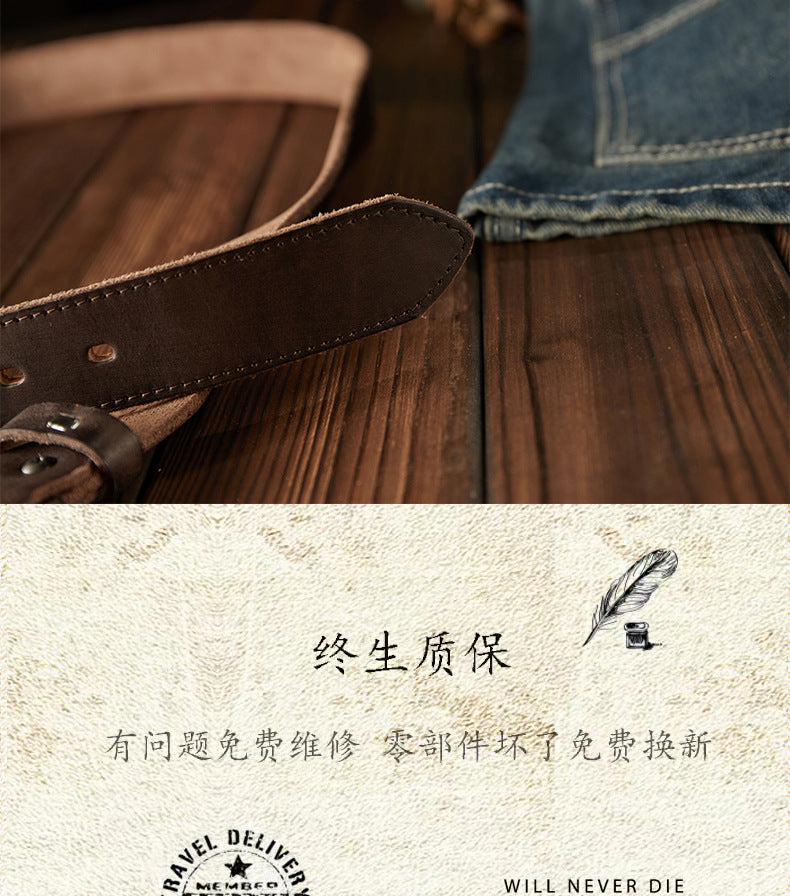 Men's Belt Handmade Genuine Cowhide Leather Needle Buckle Vintage Men's Belt 