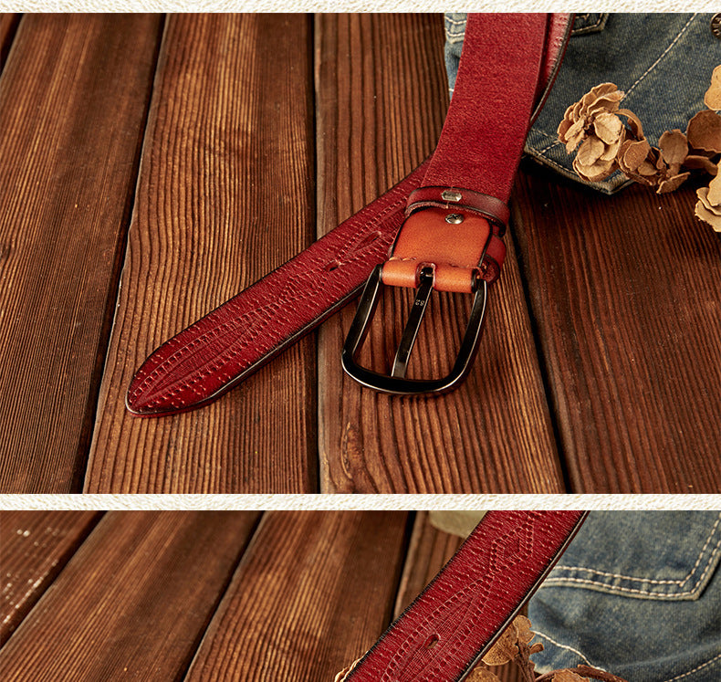 Men's Belt Handmade Cowhide Needle Buckle Korean Fashion Casual Retro Men's Belt 
