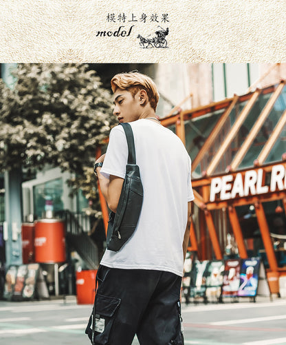 Men's Bust Bag Handmade Cowhide Genuine Leather Casual Mobile Phone Waist Pouch Sports Outdoor Personality Fashion Male Shoulder Bag Crossbody Bag 