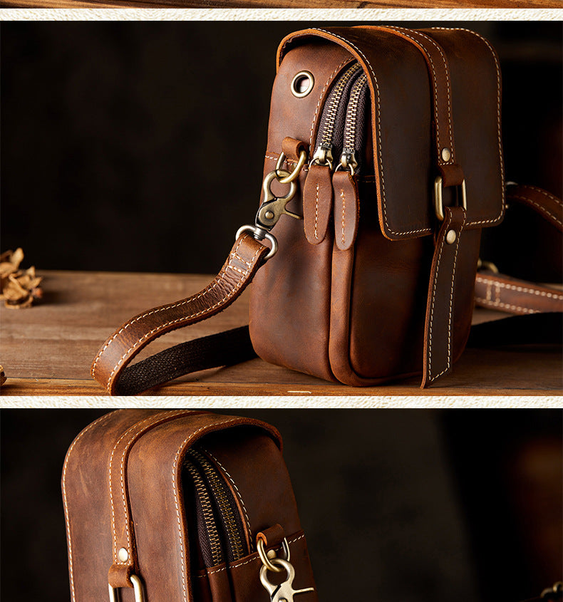 Men's Shoulder Bag Original Handmade Genuine Cowhide Leather Casual Men's Crossbody Bag Smartphone Pouch