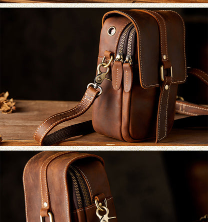 Men's Shoulder Bag Original Handmade Genuine Cowhide Leather Casual Men's Crossbody Bag Smartphone Pouch