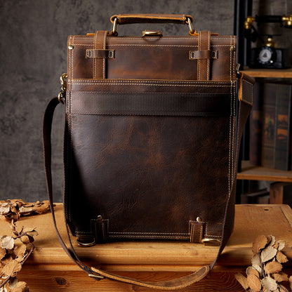 Men's Backpack Handcrafted Genuine Cowhide Leather Retro Multifunctional Casual Crossbody Bag Handbag Handbag for Men 