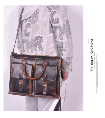Men's Handbag Briefcase Cowhide Genuine Leather Retro Business Men Computer Bag 