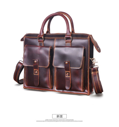 Men's Handbag Briefcase Cowhide Genuine Leather Retro Business Men Computer Bag 
