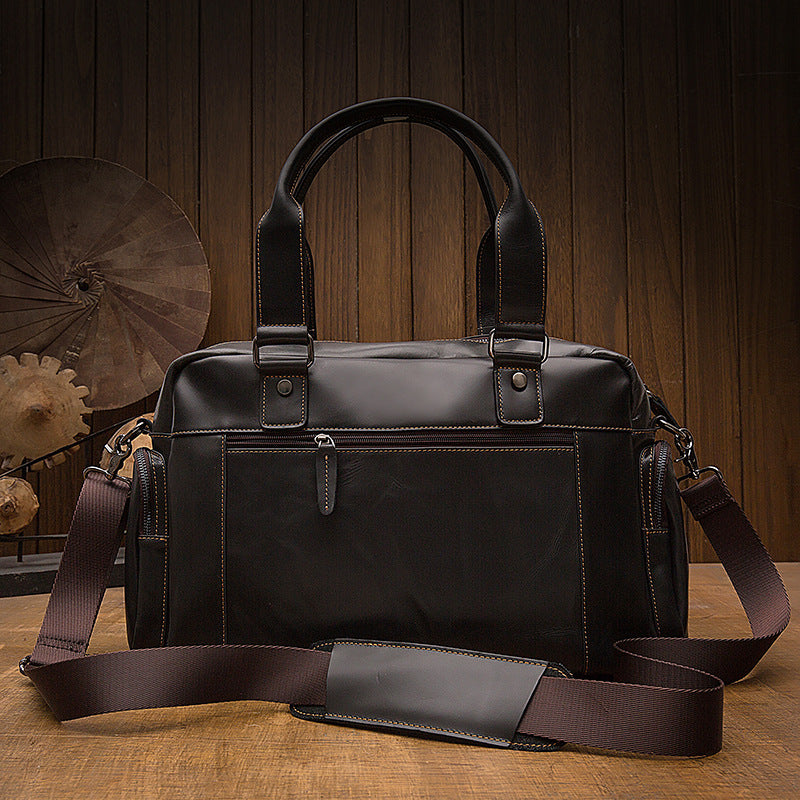 Men's Handbag, Business Trip, Travel Bag, Handmade, Genuine Cowhide Leather, Casual, Fashion, Crossbody Shoulder Bag 
