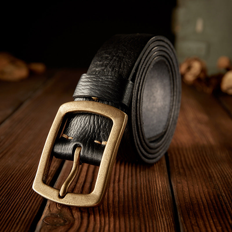 Men's Belt Original Handmade Retro Cowhide Genuine Leather Copper Needle Buckle Men's Belt