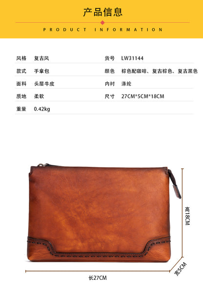 Men's clutch bag cowhide genuine leather casual retro male handbag 