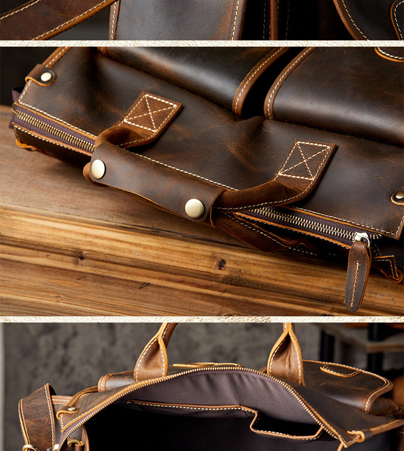 Men's original handmade handbag travel bag cowhide genuine leather messenger bag crossbody shoulder bag 